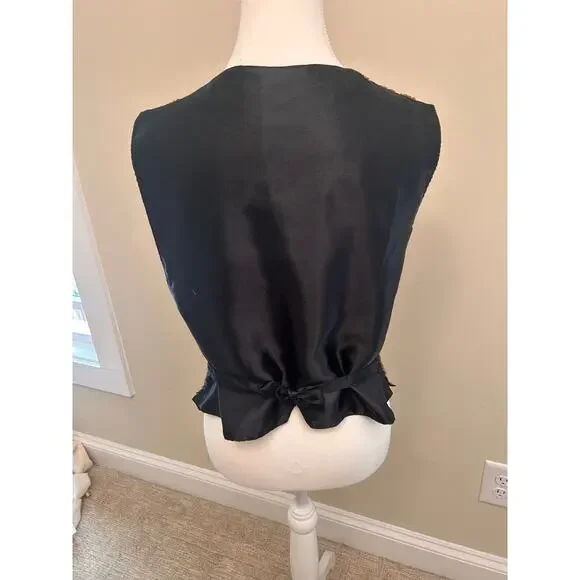 Vintage Batik Beaded Vest | Brown & Multicolor | Handmade Detailing | Size S - Picture 4 of 8